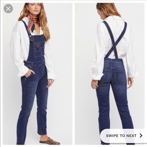 Free People Washed Denim Overalls Elk Blue Size 28